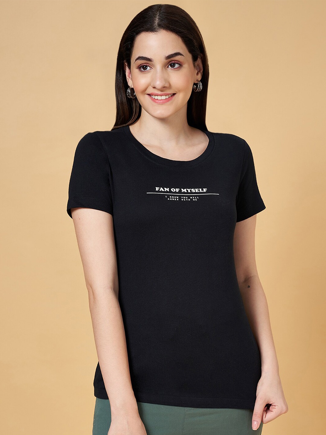 

Honey by Pantaloons Typography Printed Cotton T-shirt, Black