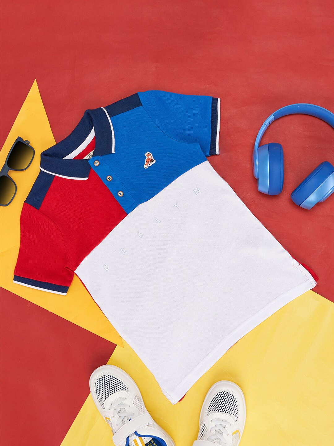 

Pantaloons Junior Boys Colourblocked Polo Collar Cotton Applique T-Shirt, Red