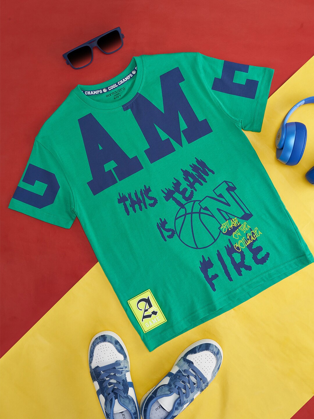 

Pantaloons Junior Boys Typography Printed Cotton T-shirt, Green