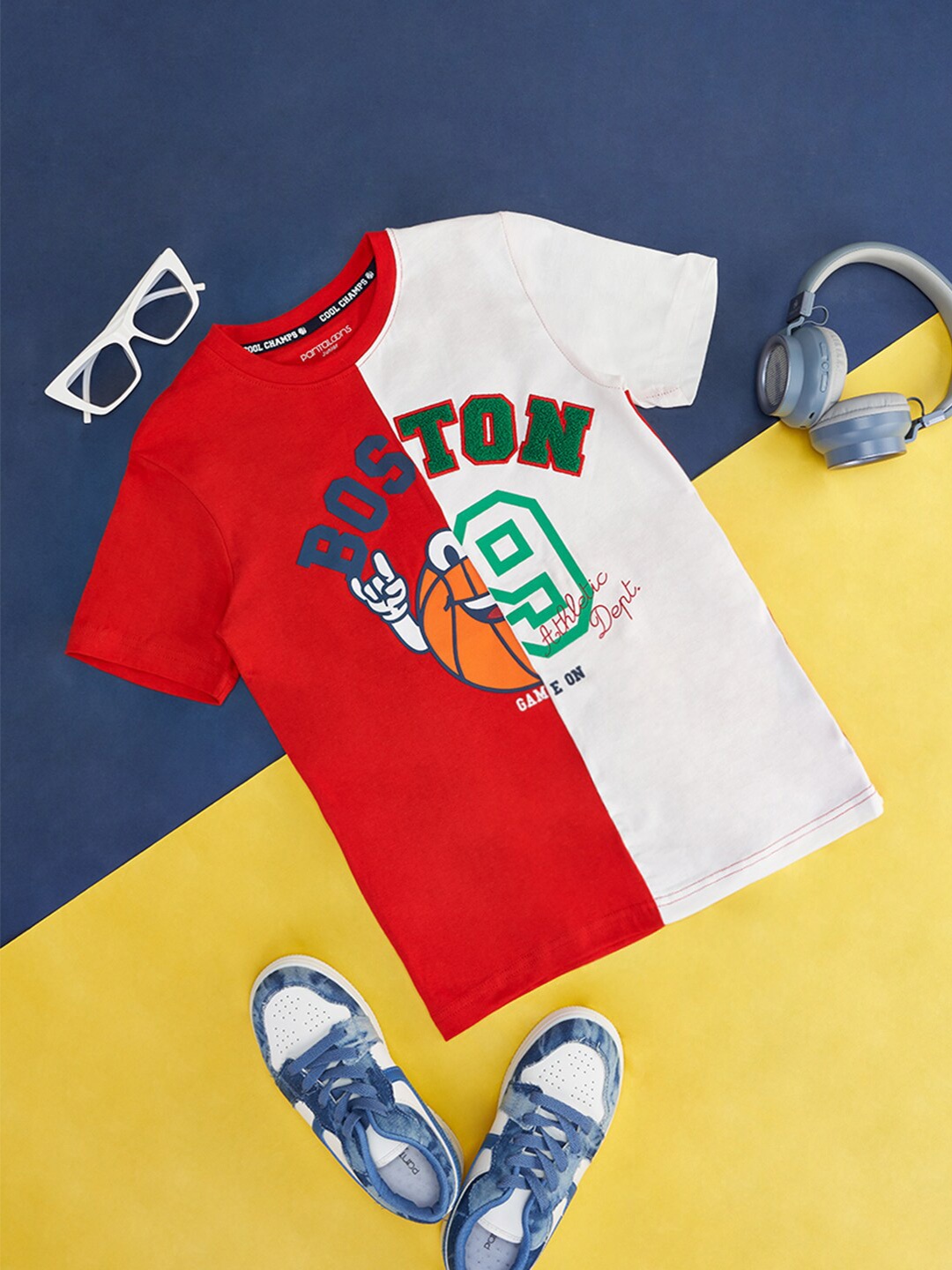 

Pantaloons Junior Boys Colourblocked Cotton T-shirt, Off white