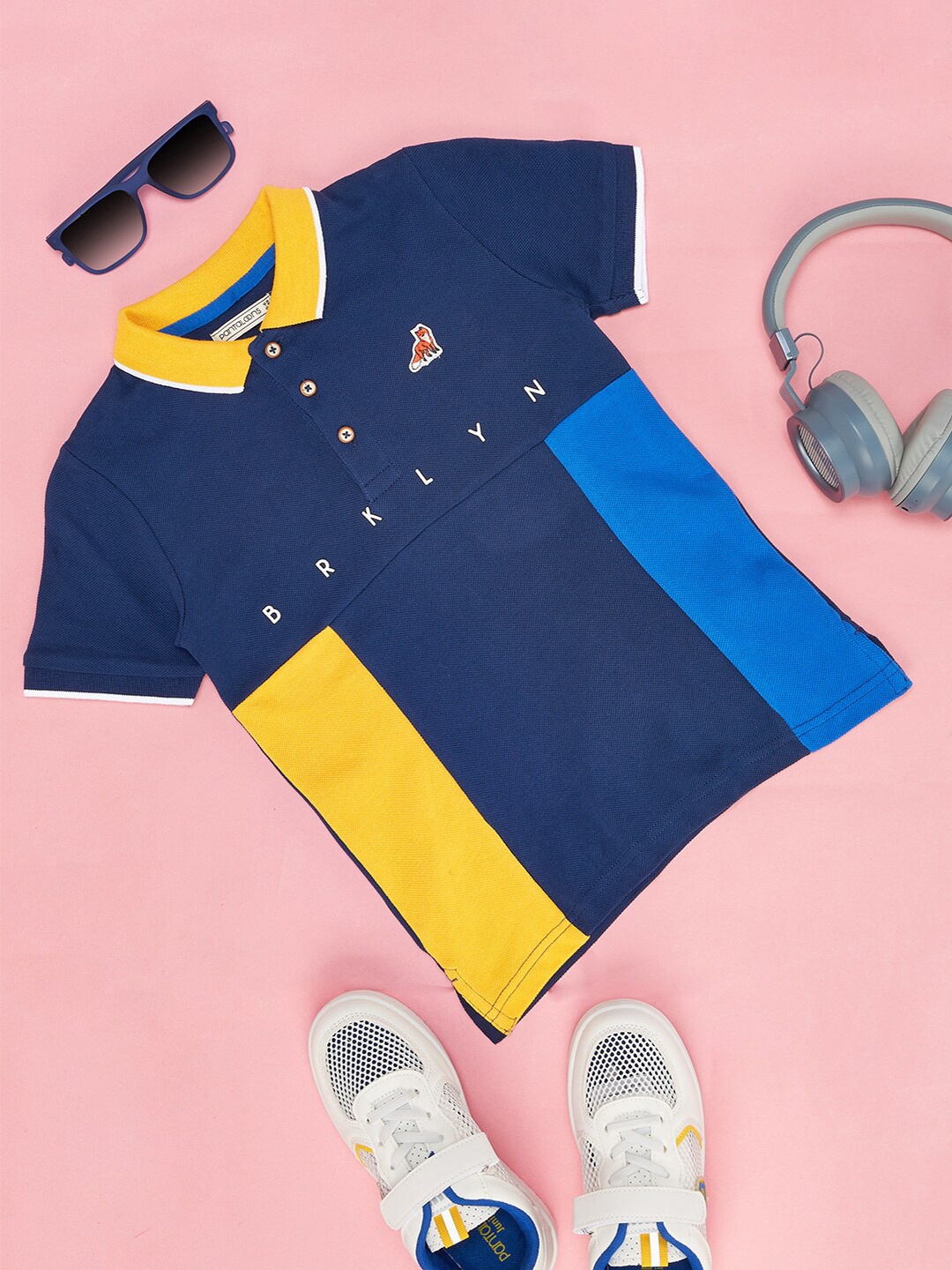 

Pantaloons Junior Boys Colourblocked Polo Collar Cotton T-shirt, Navy blue