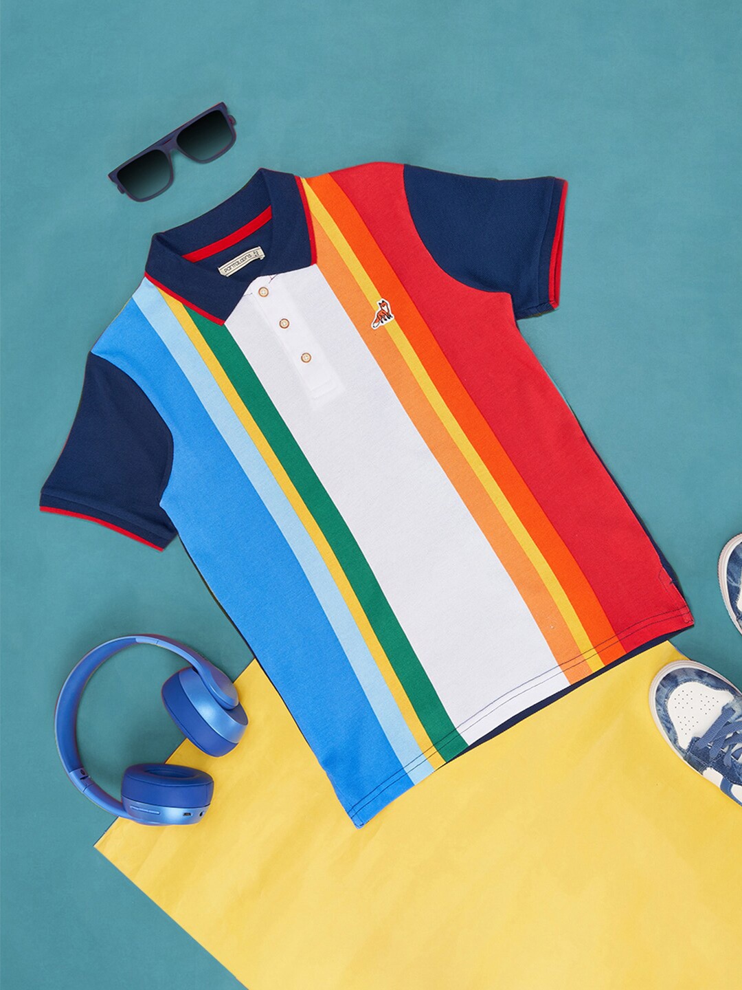 

Pantaloons Junior Boys Striped Polo Collar Cotton T-shirt, White
