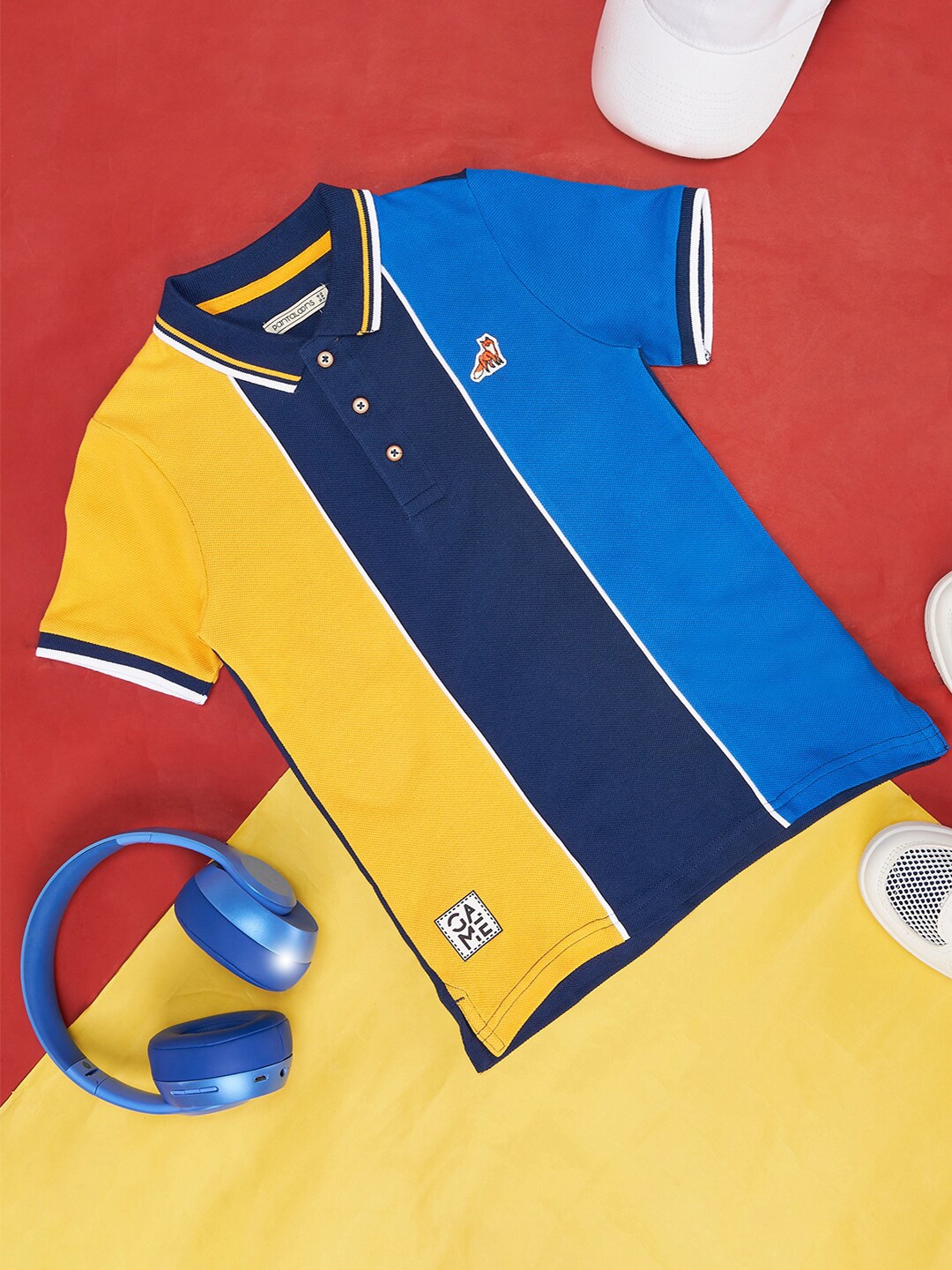 

Pantaloons Junior Boys Colourblocked Polo Collar Cotton Casual T-shirt, Yellow
