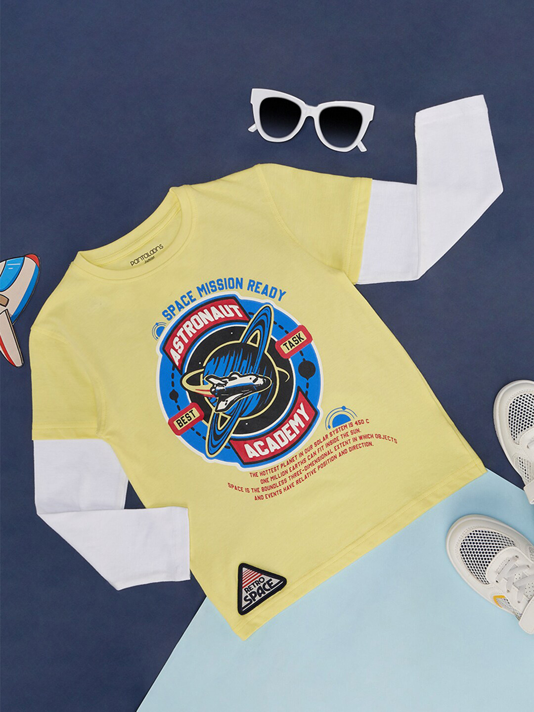 

Pantaloons Junior Boys Graphic Printed Round Neck Cotton Regular T-shirt, Yellow