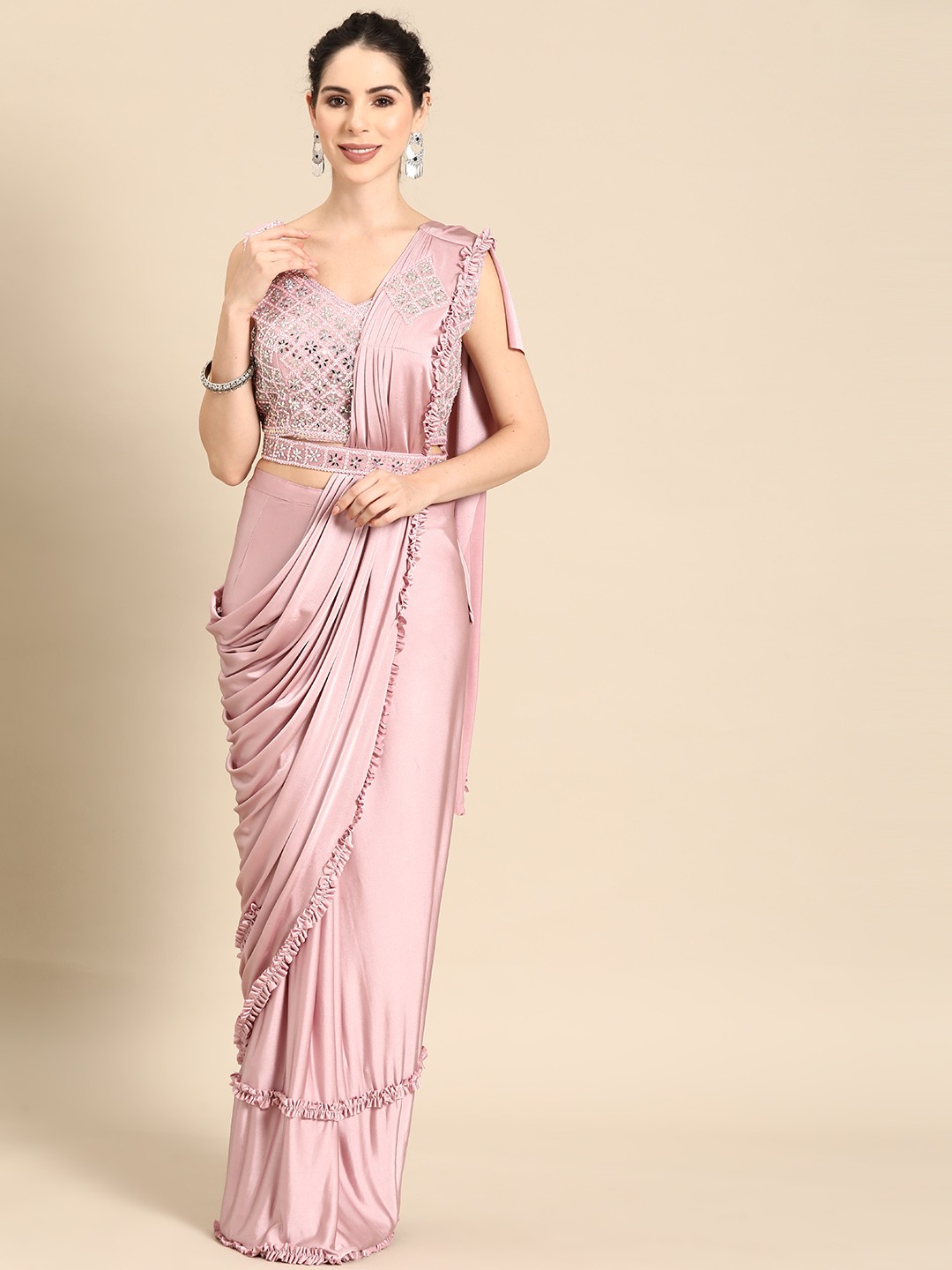 

Mitera Embellished Sequinned Ready to Wear Saree, Pink