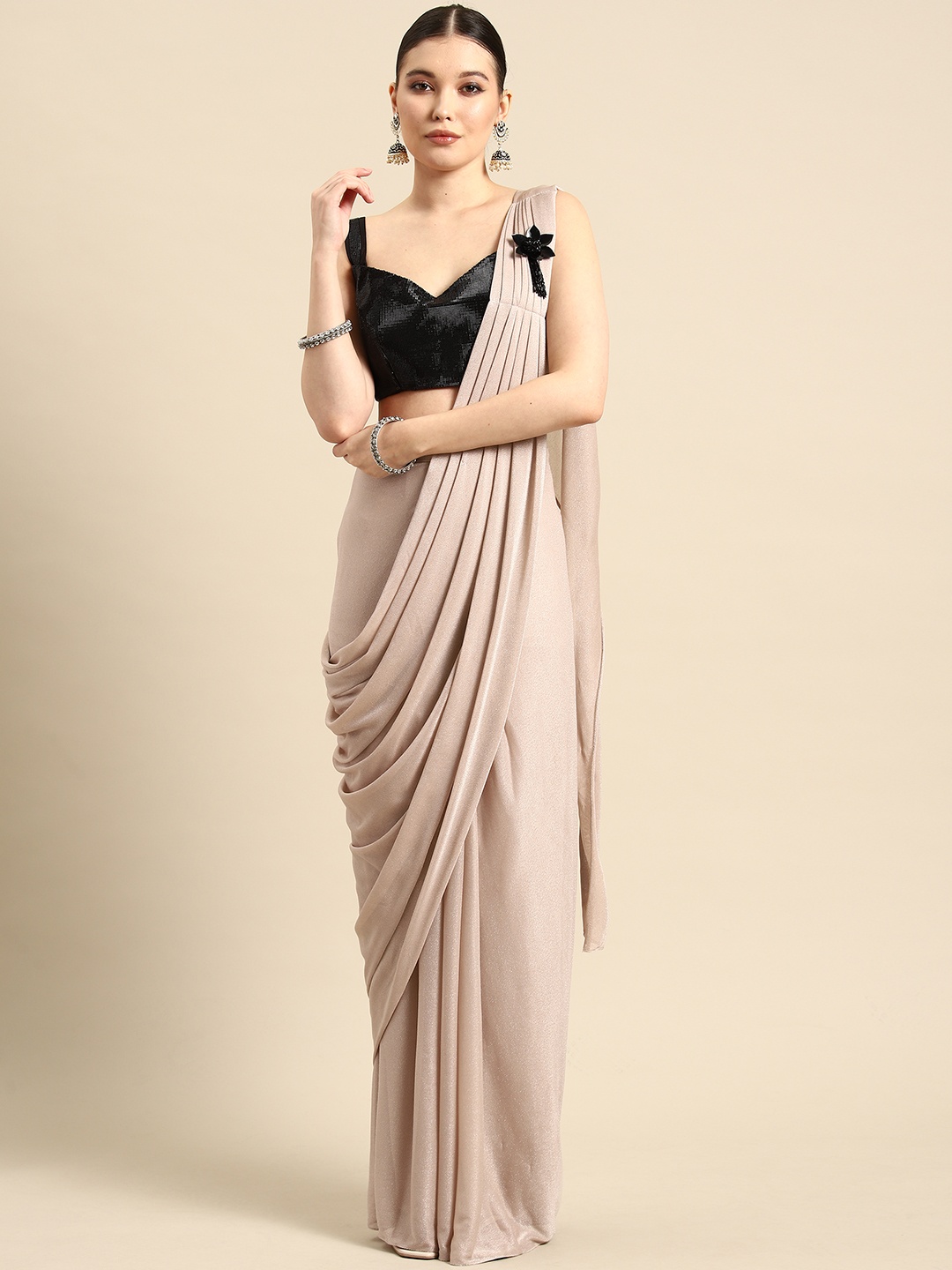 

Mitera Embellished Sequinned Ready to Wear Saree, Peach