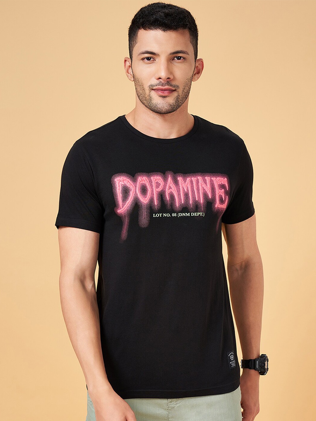People Typography Printed Round Neck Cotton T-Shirt, Black
