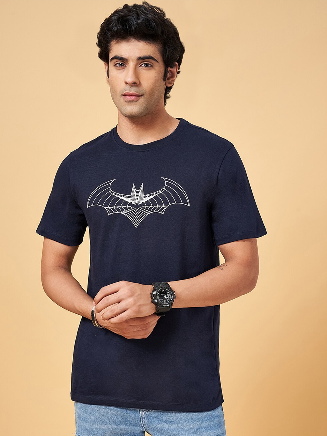 

SF JEANS by Pantaloons Batman Printed Round Neck Cotton T-Shirt, Navy blue