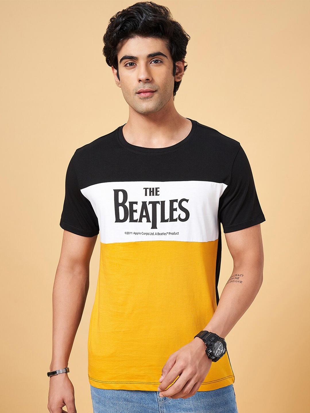 

SF JEANS by Pantaloons Colourblocked Slim Fit Cotton T-shirt, Black