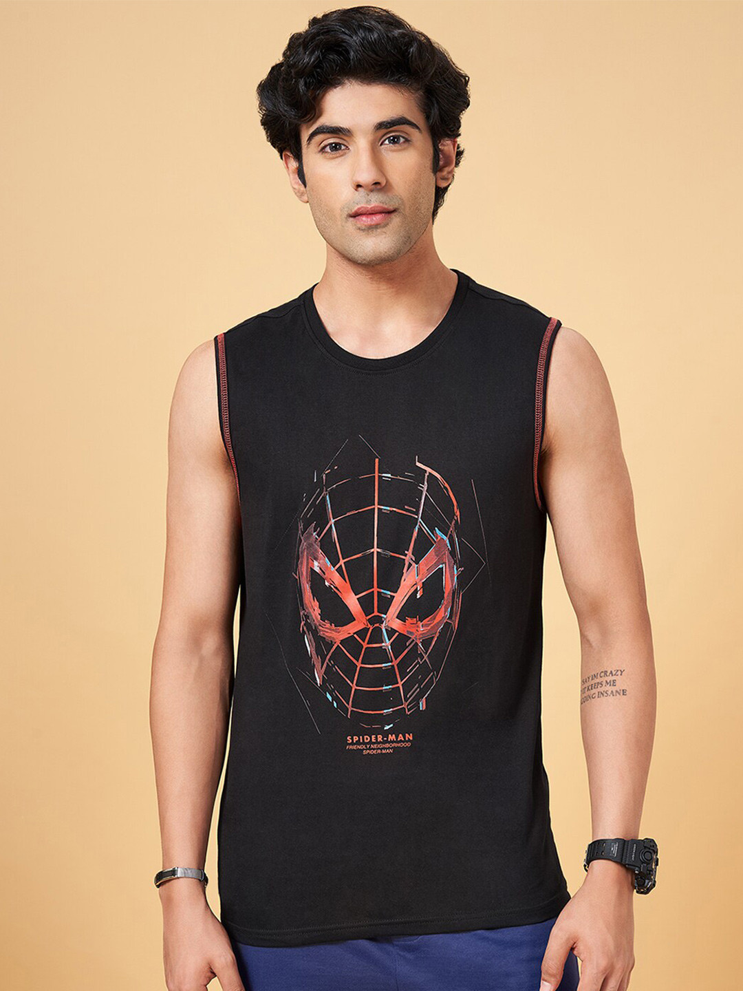 

SF JEANS by Pantaloons Printed Cotton Slim Fit T-Shirt, Black