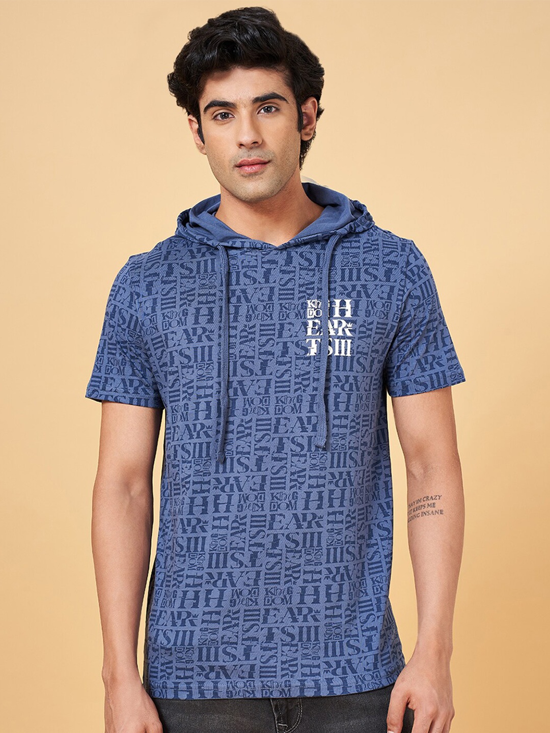 

SF JEANS by Pantaloons Typography Printed Hood Slim Fit Cotton T-shirt, Blue
