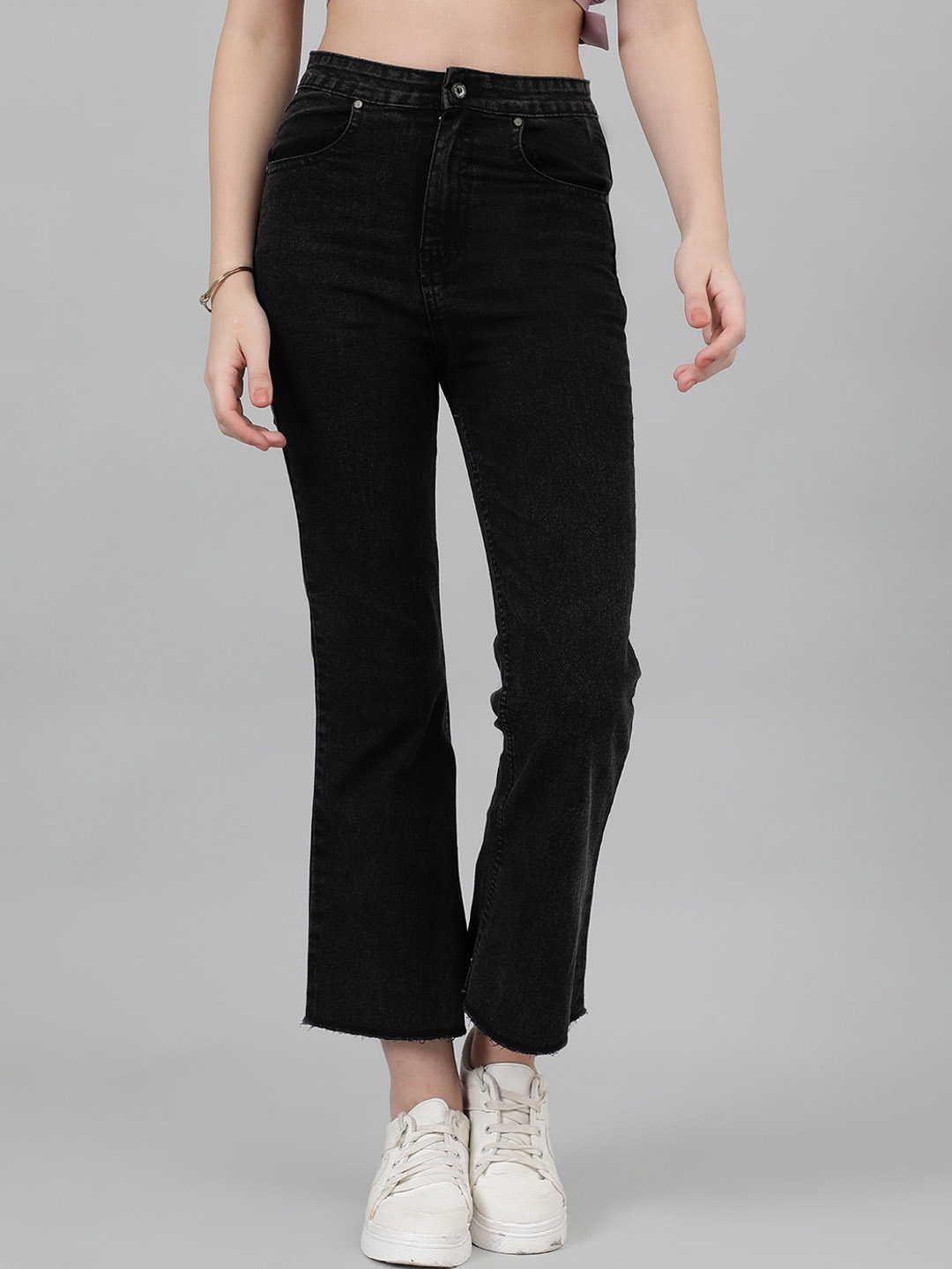 

Roadster Women Flared Ankle Length High-Rise Jeans, Black