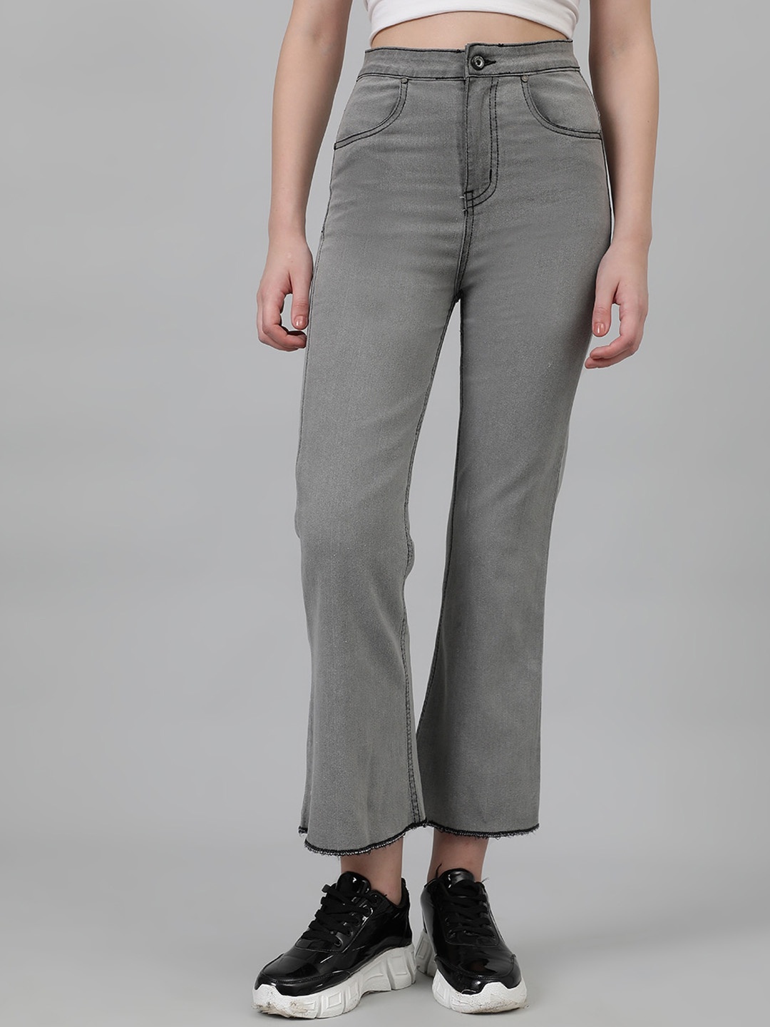 

Roadster Women Flared Ankle Length High-Rise Jeans, Grey