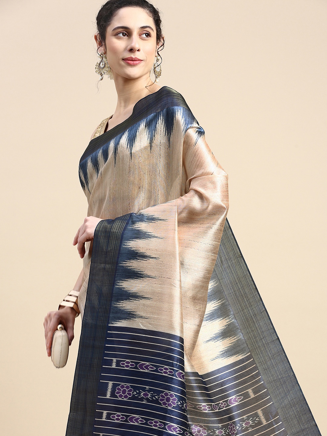 

VISHNU WEAVES Solid Silk Cotton Saree, Blue