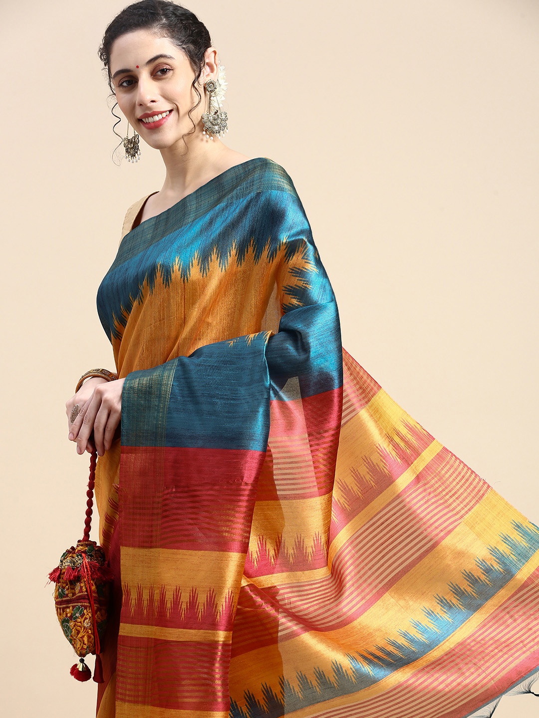 

VISHNU WEAVES Zari Silk Cotton Saree, Multi