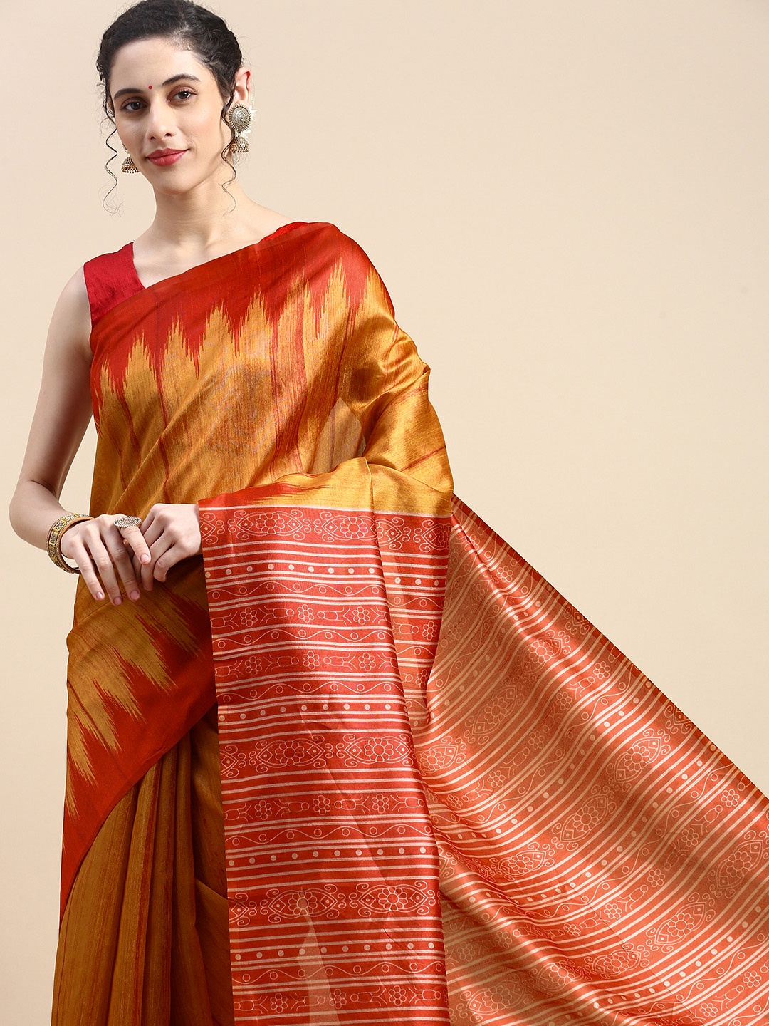 

VISHNU WEAVES Woven Design Jute Silk Tussar Saree, Mustard