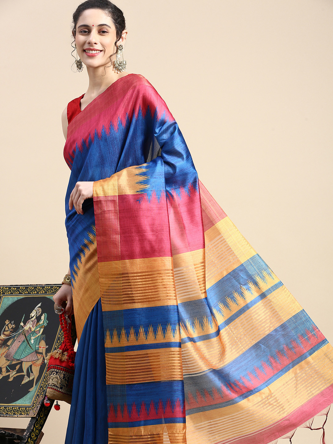 

VISHNU WEAVES Zari Silk Cotton Saree, Blue