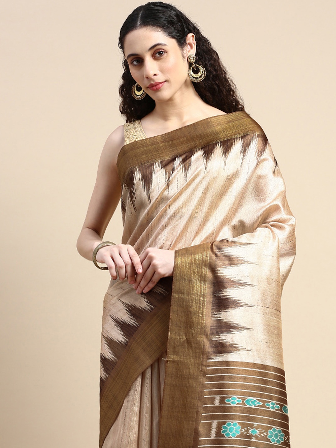 

VISHNU WEAVES Solid Silk Cotton Saree, Olive