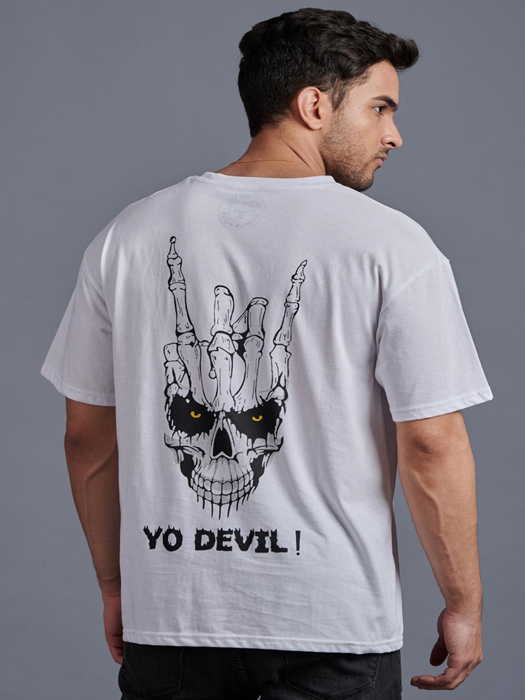 

GO DEVIL Graphic Printed Pure Cotton Oversized T-shirt, Grey
