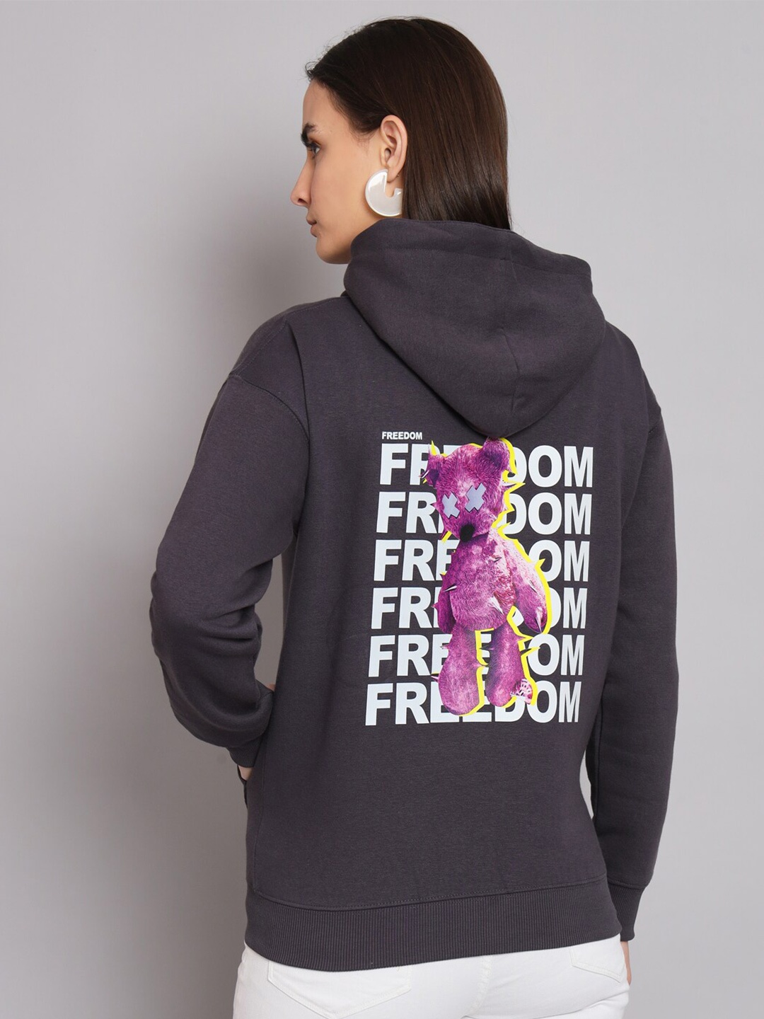 

ANTI CULTURE Typography Printed Hooded Fleece Sweatshirt, Grey