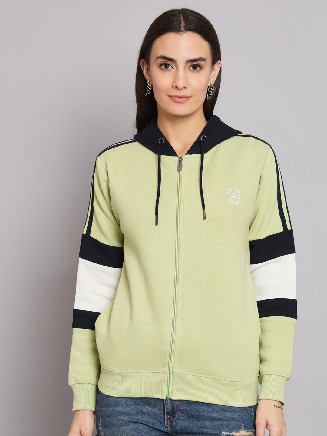 

ANTI CULTURE Colorblocked Hooded Fleece Sweatshirt, Green