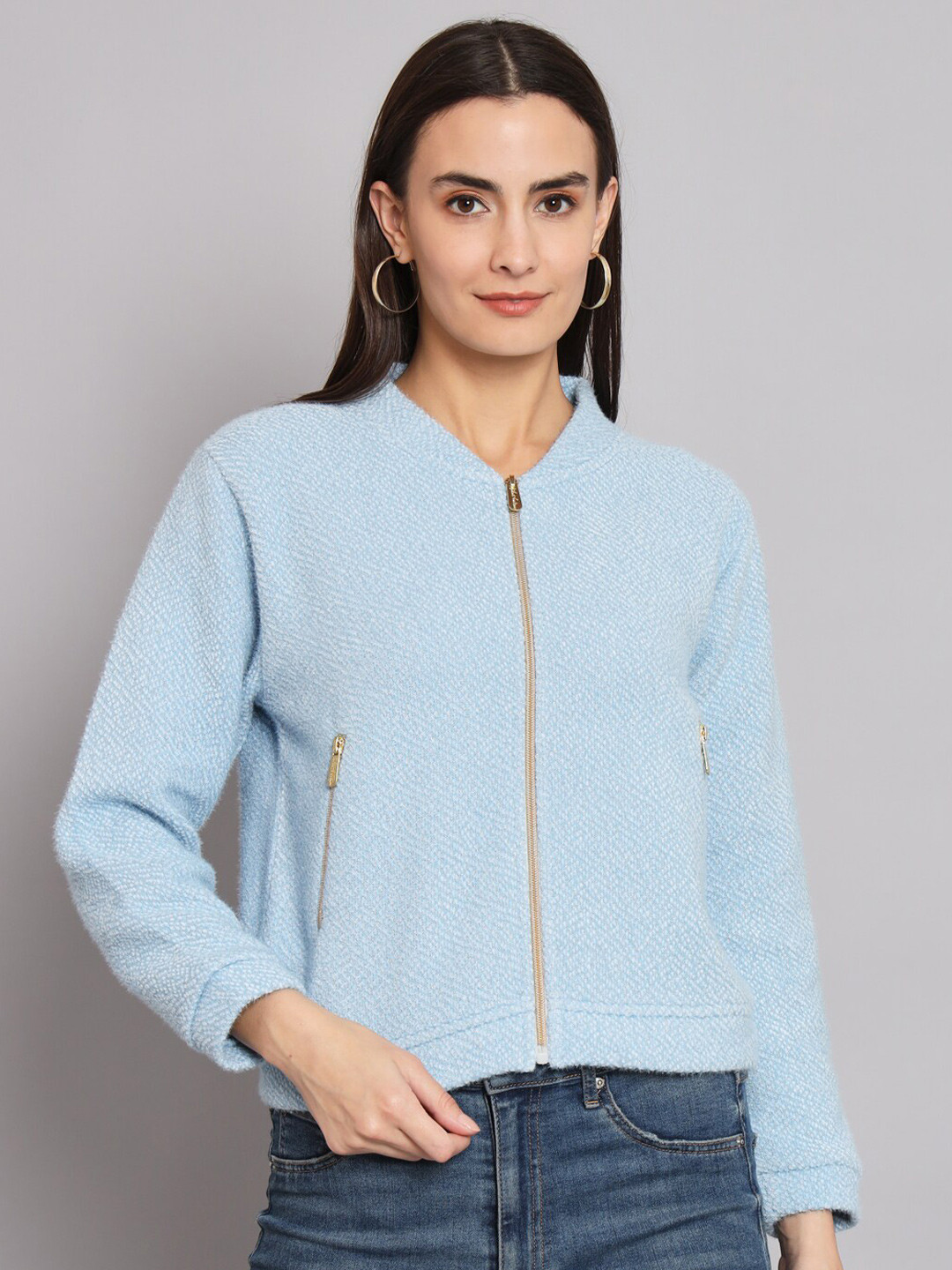 

ANTI CULTURE Mock Collar Wool Pullover, Blue