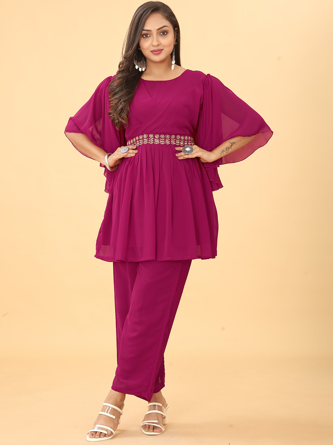 

Mclothings Embellished Top With Trousers, Violet