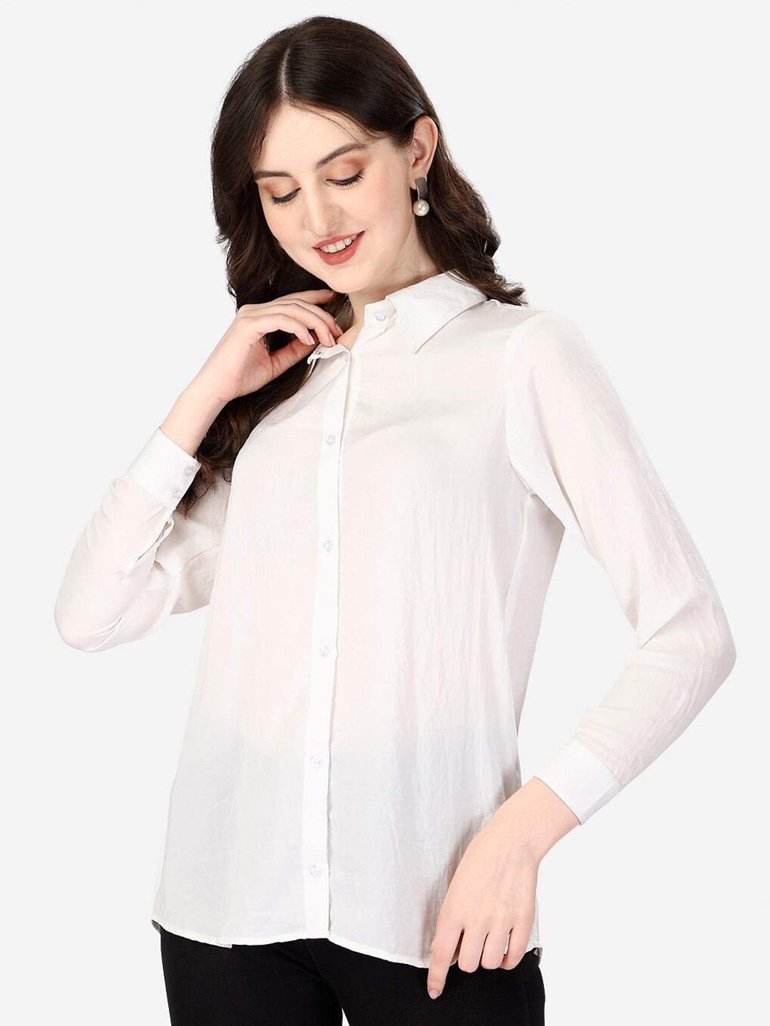 

Mclothings Classic Opaque Satin Casual Shirt, White