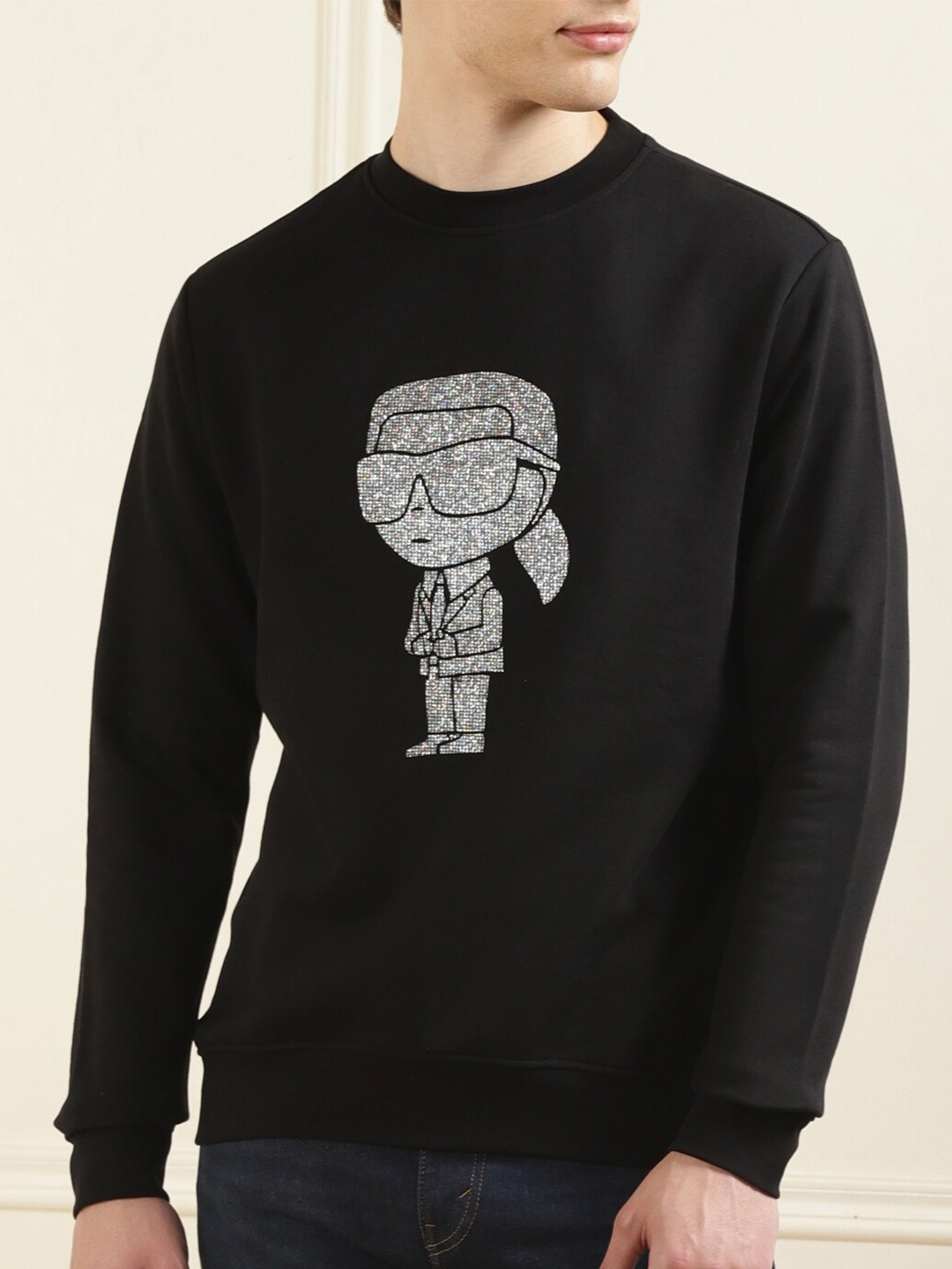 

Karl Lagerfeld Graphic Printed Pure Cotton Pullover Sweatshirt, Black