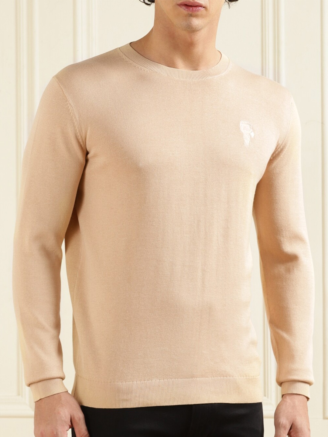 

Karl Lagerfeld Round Neck Pure Cotton Pullover Sweater, Beige