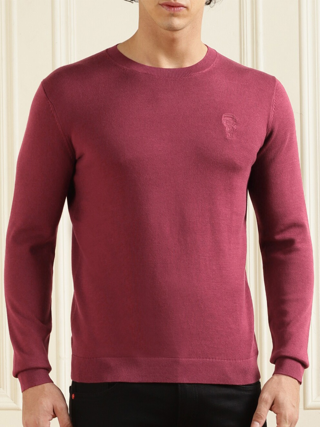 

Karl Lagerfeld Round Neck Pure Cotton Pullover Sweater, Maroon
