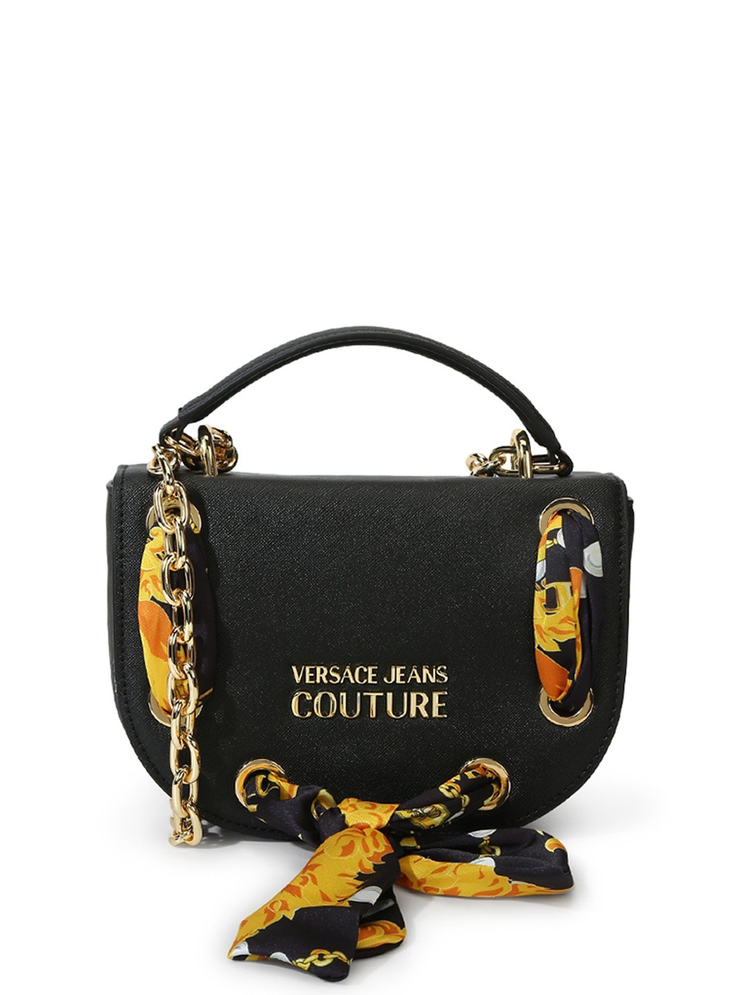 

Versace Jeans Couture Textured Structured Handheld Bag With Scarf, Black