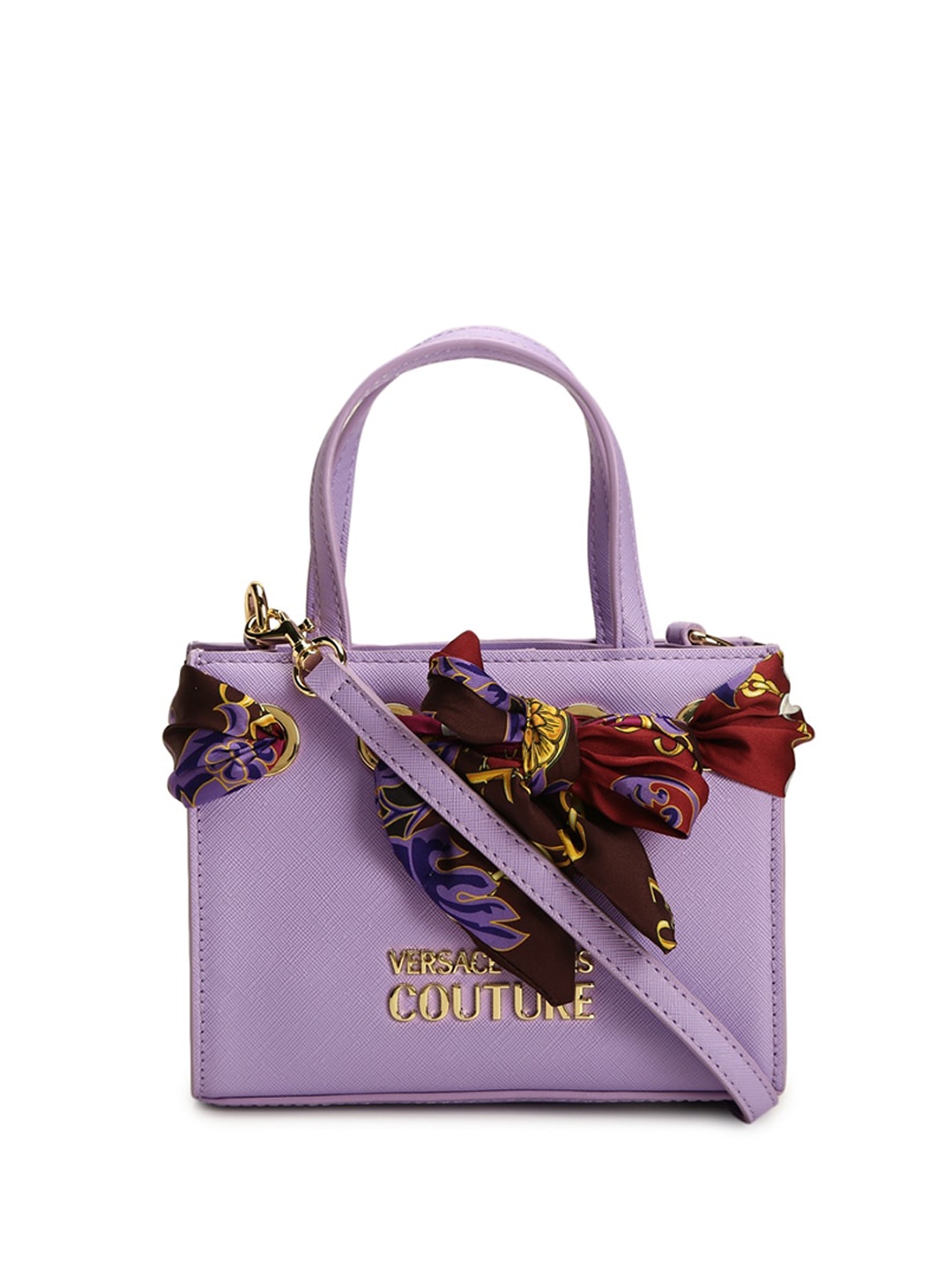 

Versace Jeans Couture Textured Structured Handheld Bag With Scarf, Purple