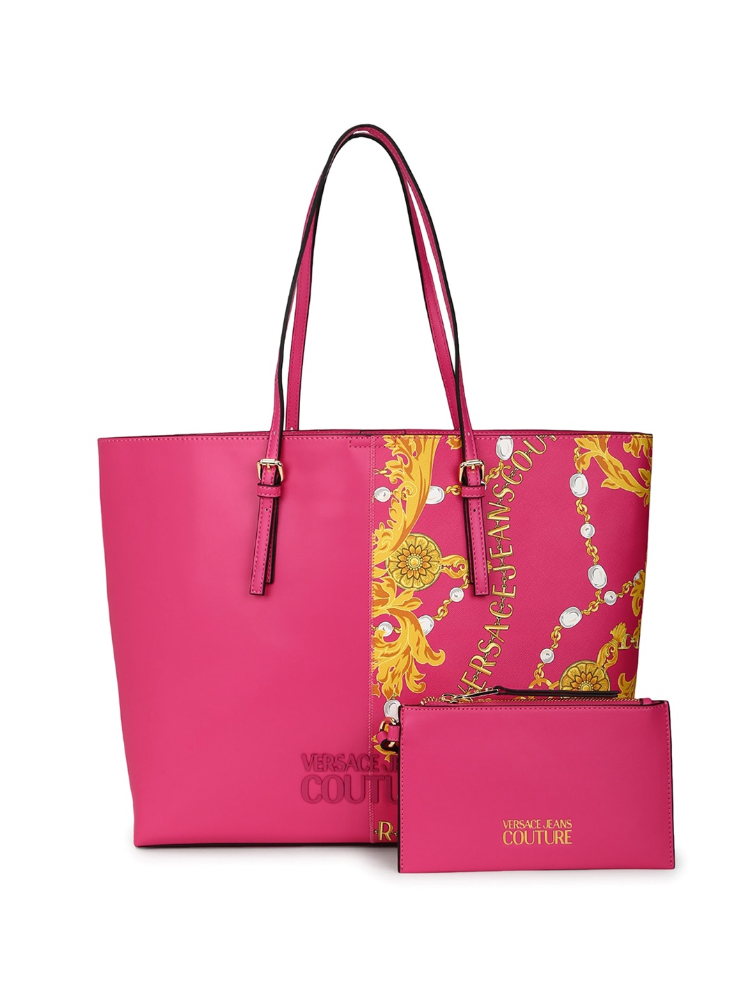 Versace Jeans Couture Printed Shopper Tote Bag With Pouch, Gold