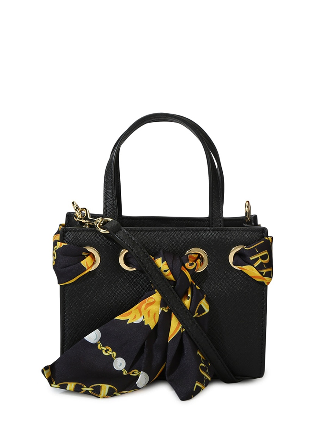 

Versace Jeans Couture Textured Structured Handheld Bag With Scarf, Black