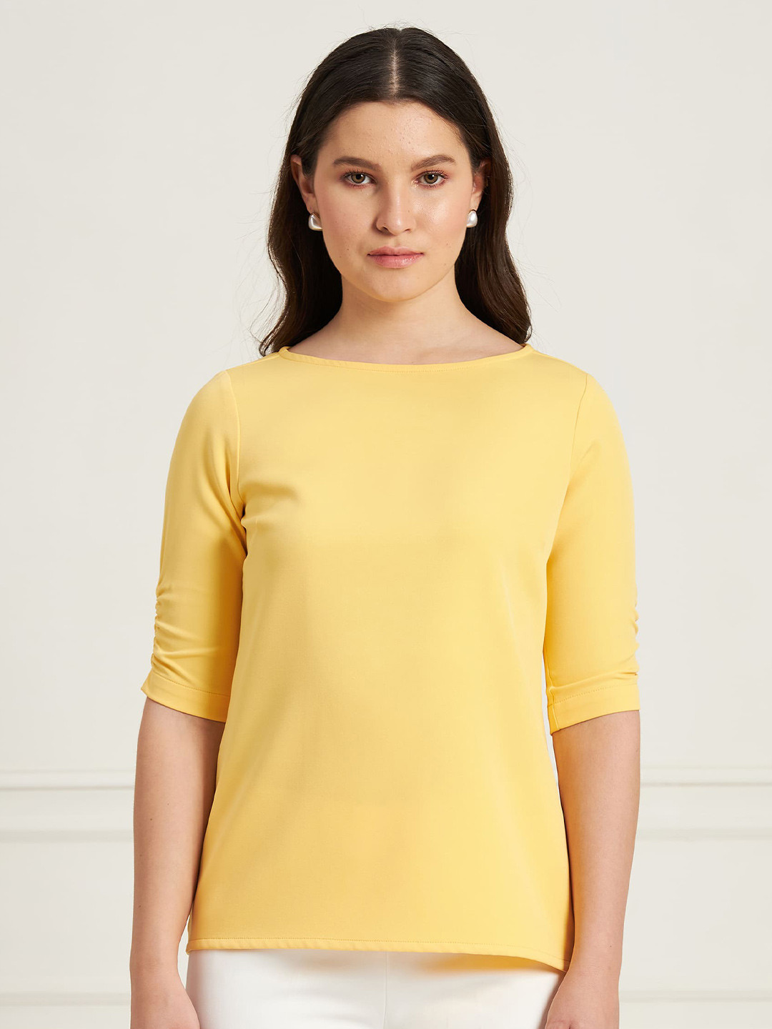 

SALT ATTIRE Boat Neck Regular Top, Yellow