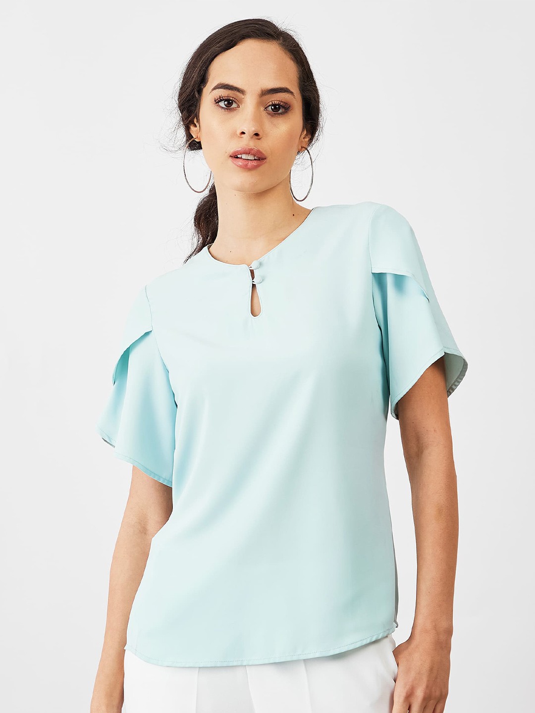 

SALT ATTIRE Keyhole Neck Short Sleeves Top, Blue