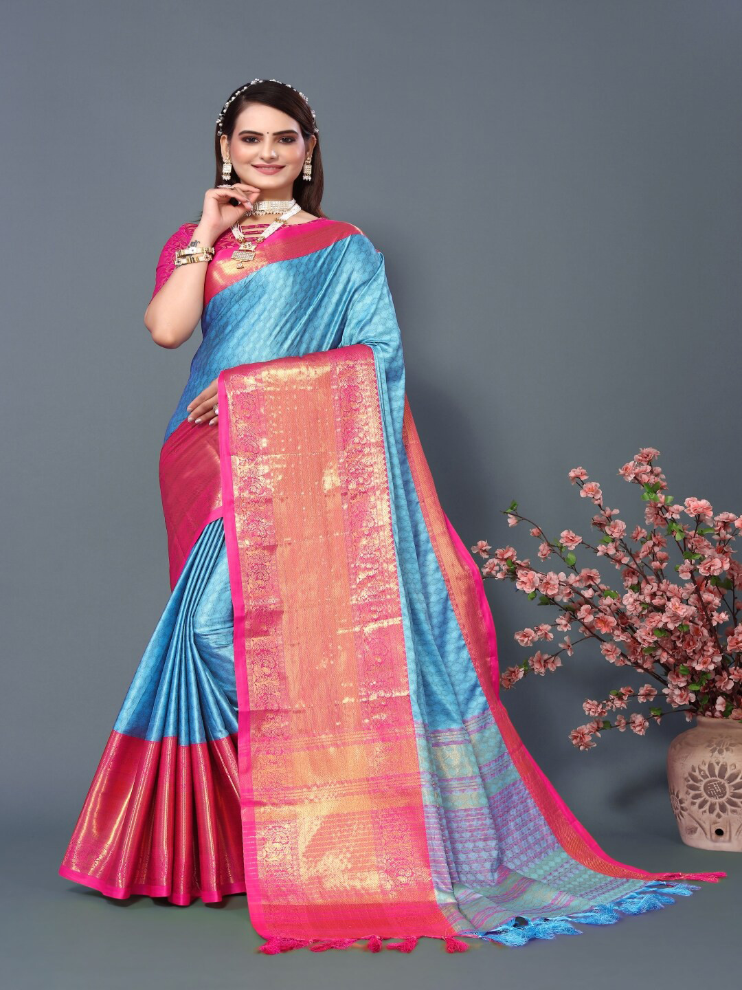 

Paramparik Textile Woven Design Zari Banarasi Saree, Blue