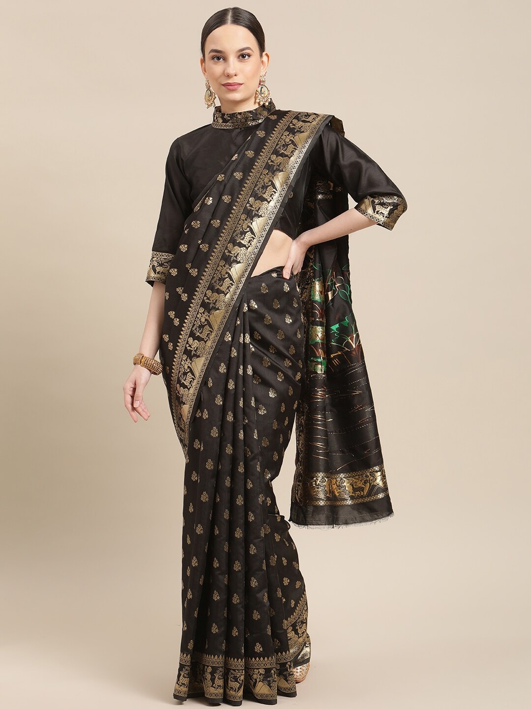 

Mitera Ethnic Motif Zari Banarasi Saree, Black