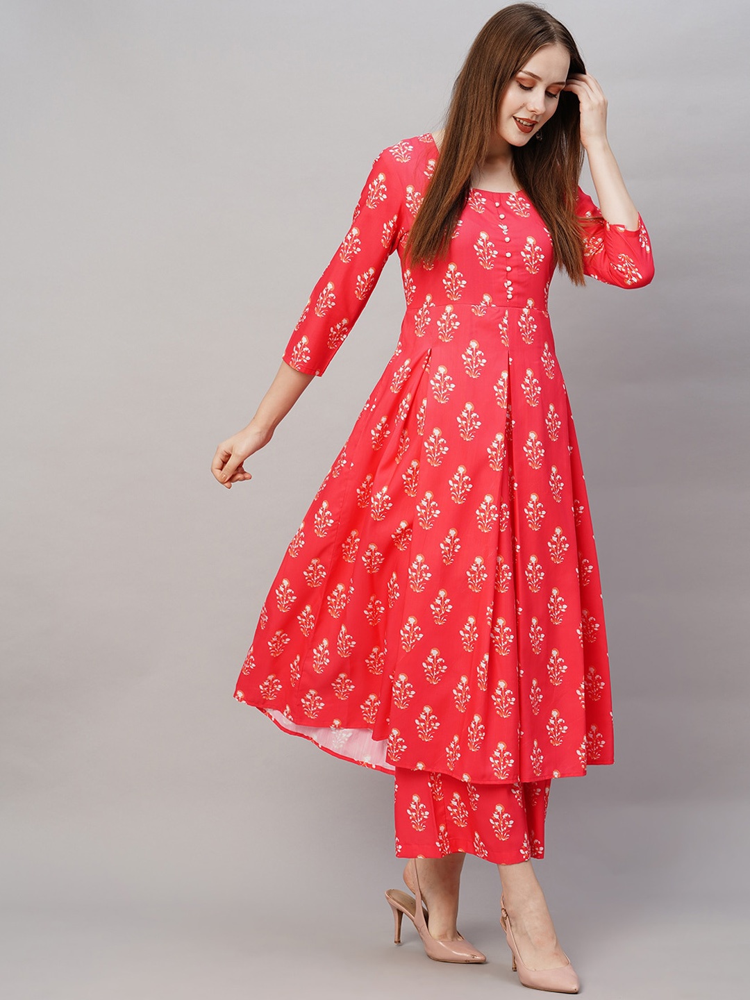 

KALINI Ethnic Motifs Printed Kurta with Palazzos, Red