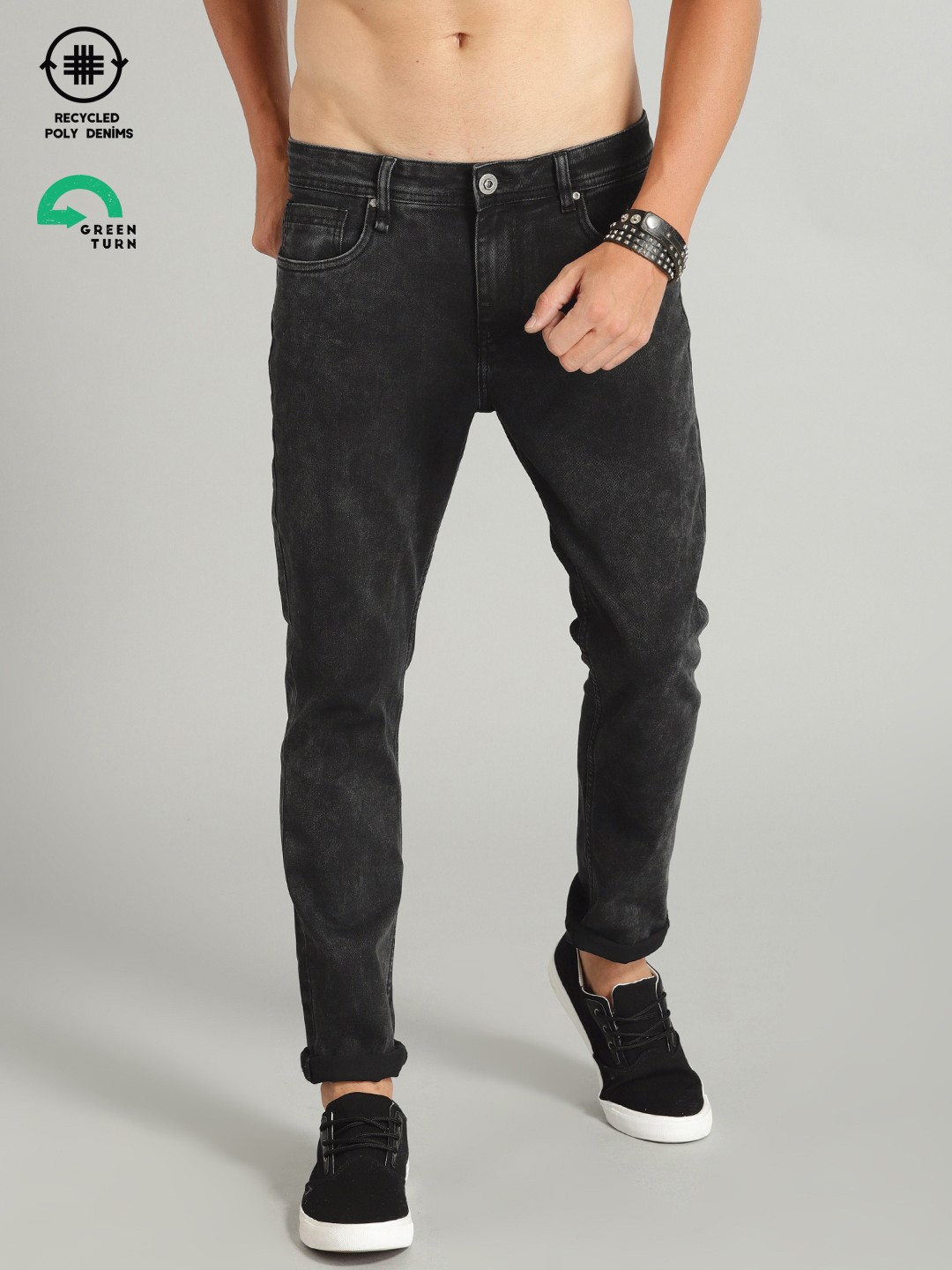 

Roadster GreenTurn Men Black Skinny Mid-Rise Recycled Poly Sustainable Jeans