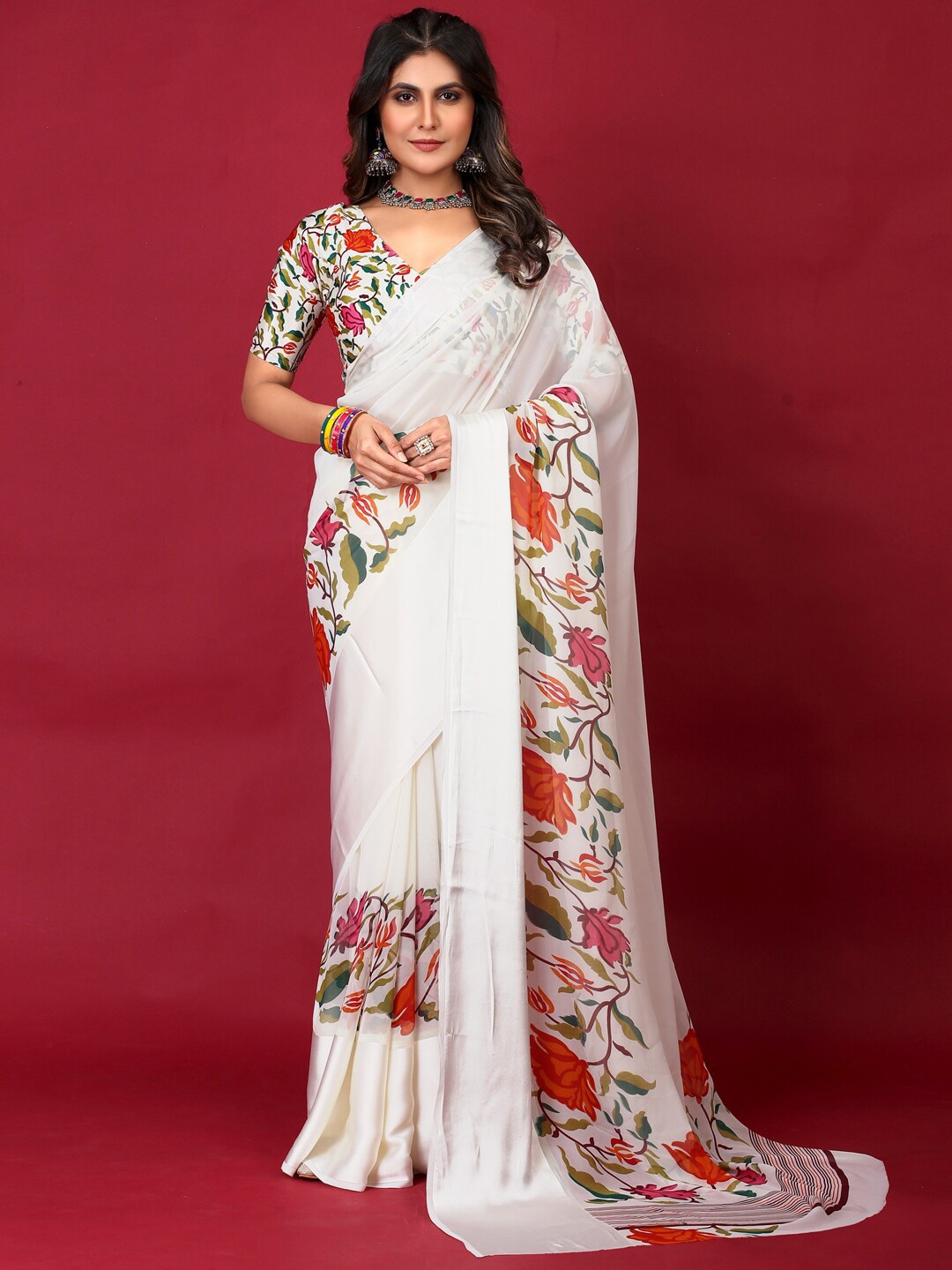 

Anouk Floral Pure Georgette Saree, White