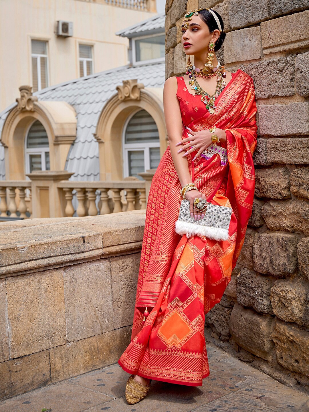 

Anouk Woven Design Zari Silk Blend Banarasi Saree, Red