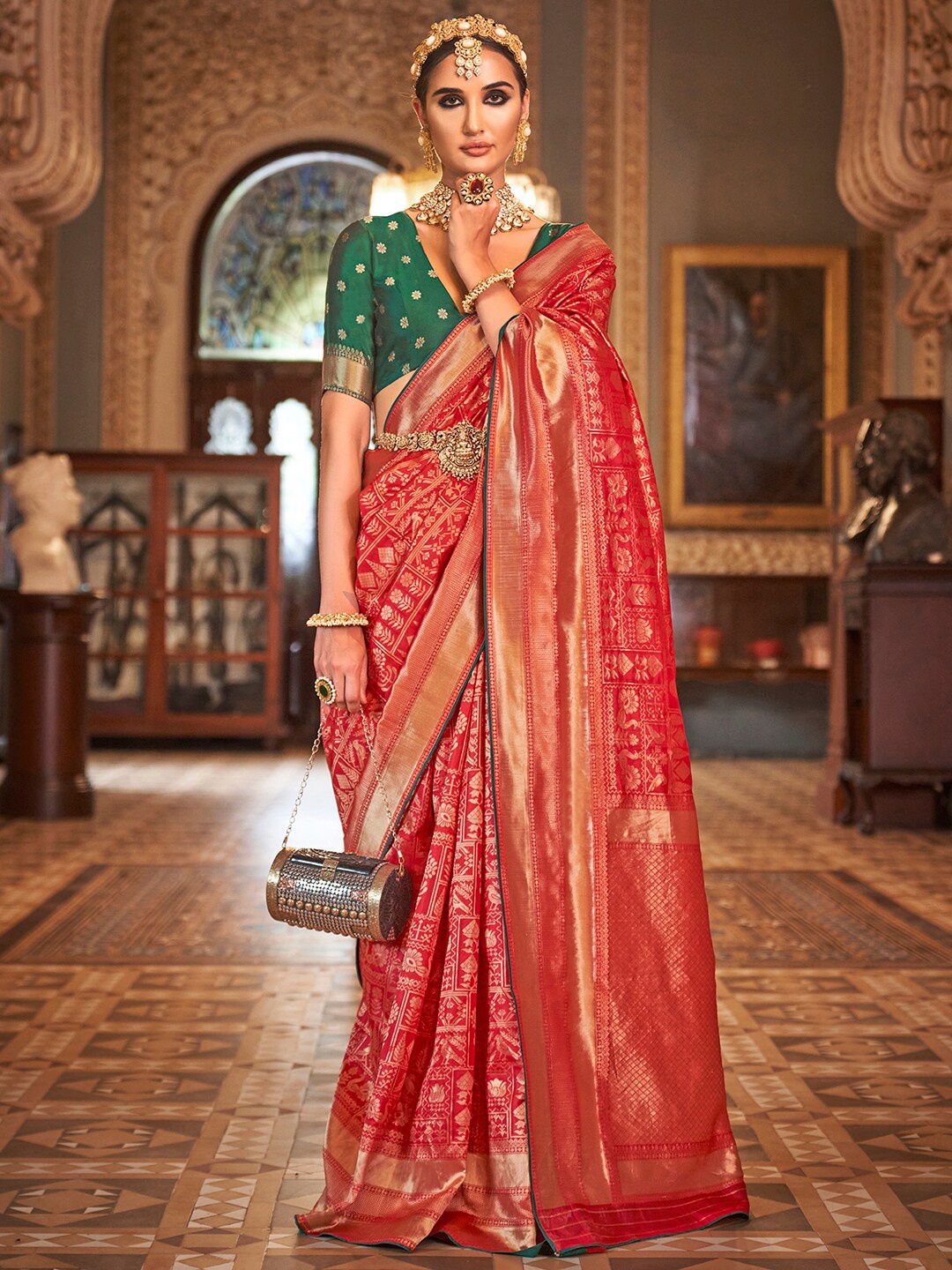 

Anouk Woven Design Zari Silk Blend Banarasi Saree, Red
