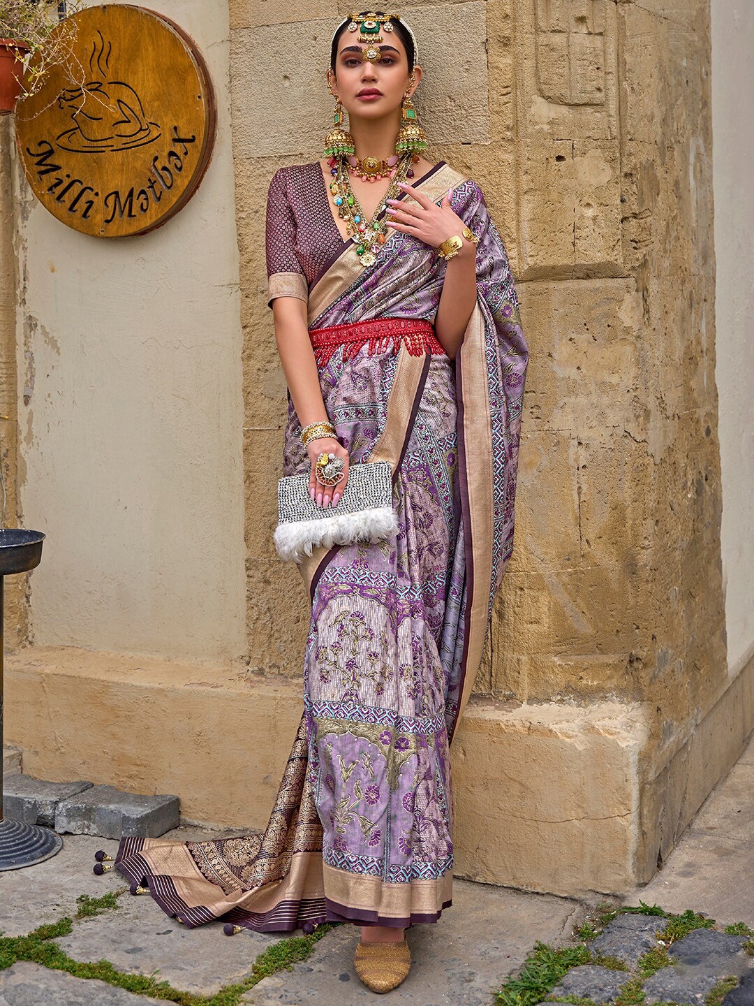

Anouk Ethnic Motifs Woven Design Zari Dabu Saree, Lavender