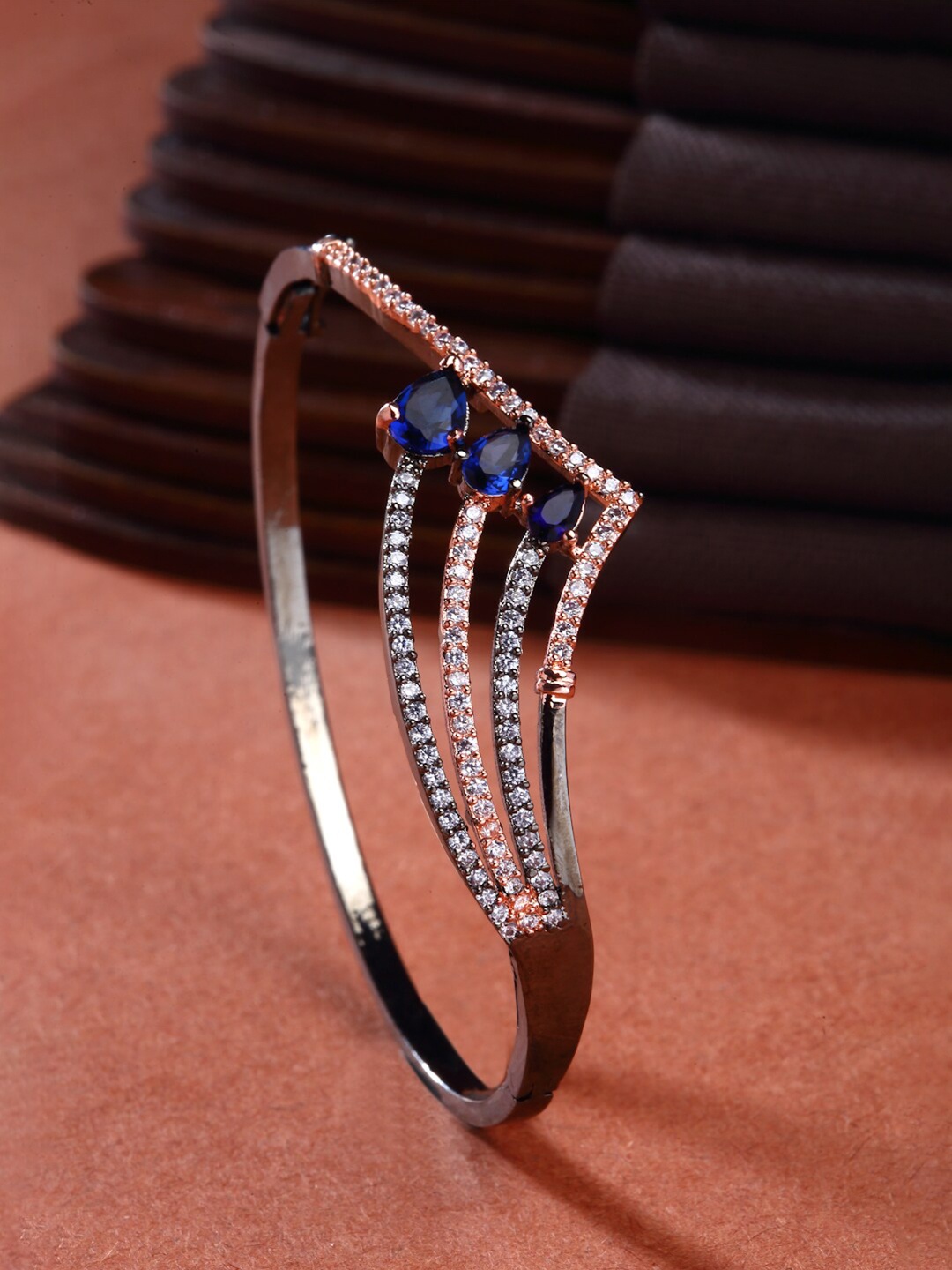 

ZENEME Rose Gold-Plated American Diamond Brass Kada Bracelet