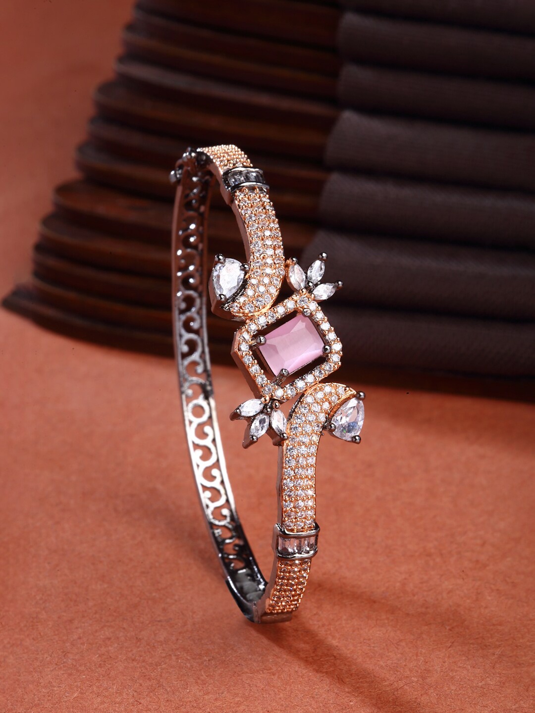 

ZENEME Rose Gold-Plated American Diamond Brass Kada Bracelet