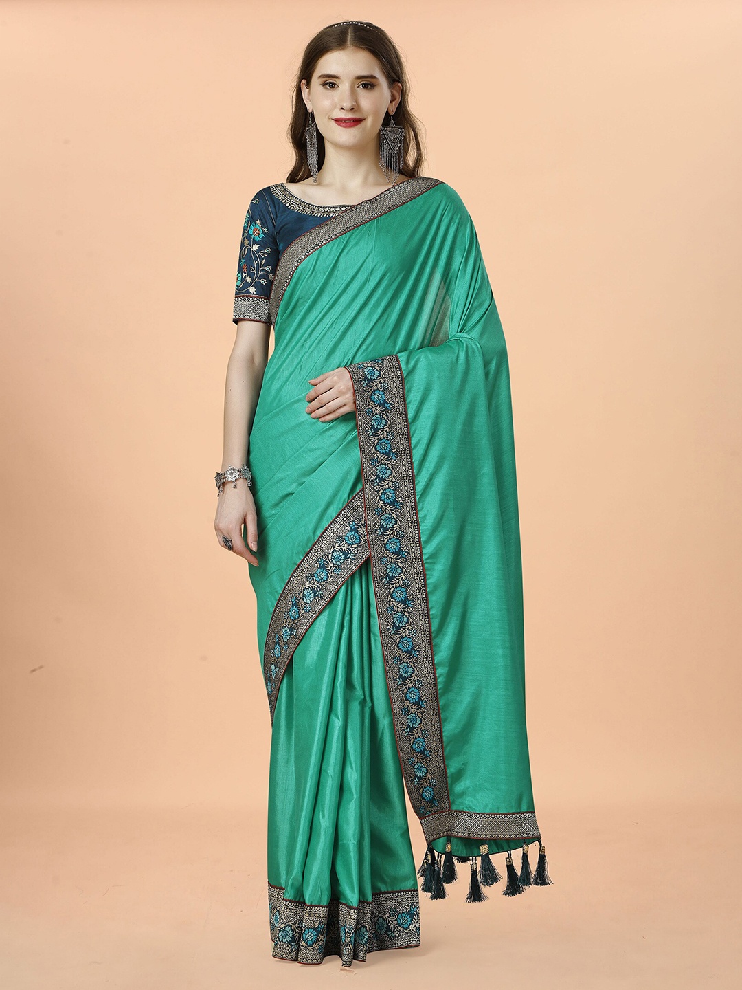 

Anjaneya Sarees Zari Art Silk Designer Tussar Saree, Turquoise blue