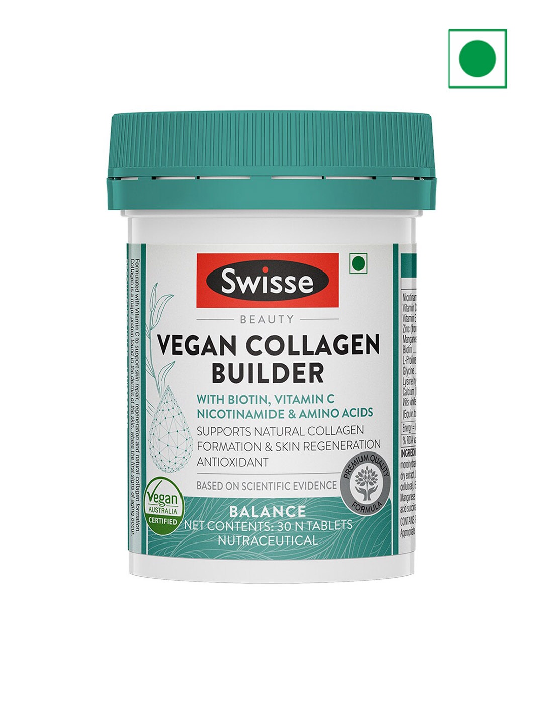 

Swisse Beauty Vegan Collagen Builder Tablets with Biotin & Vitamin C - 30 Tablets, White