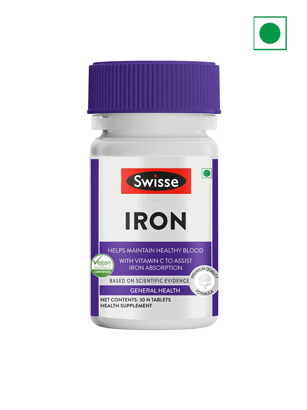 

Swisse Ultiboost Iron Supplement With Vitamin C, B6 & B12 - 30 Tablets, White